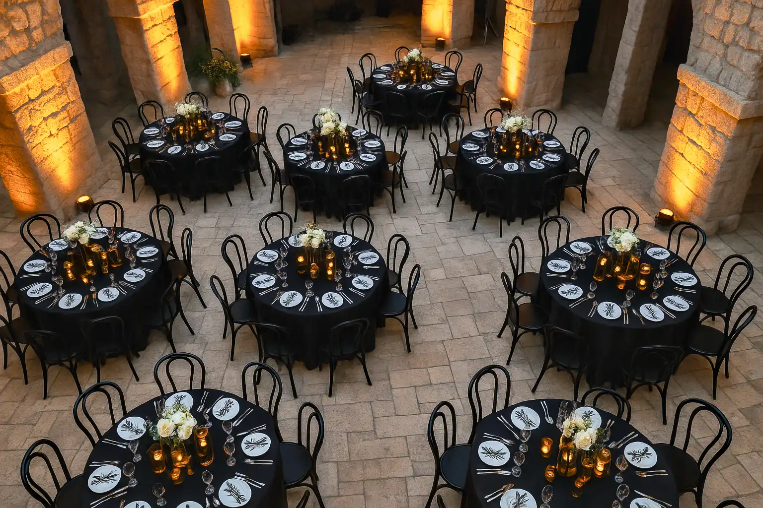 Elegant corporate event dinner setup in Dubrovnik by Catering Majetic